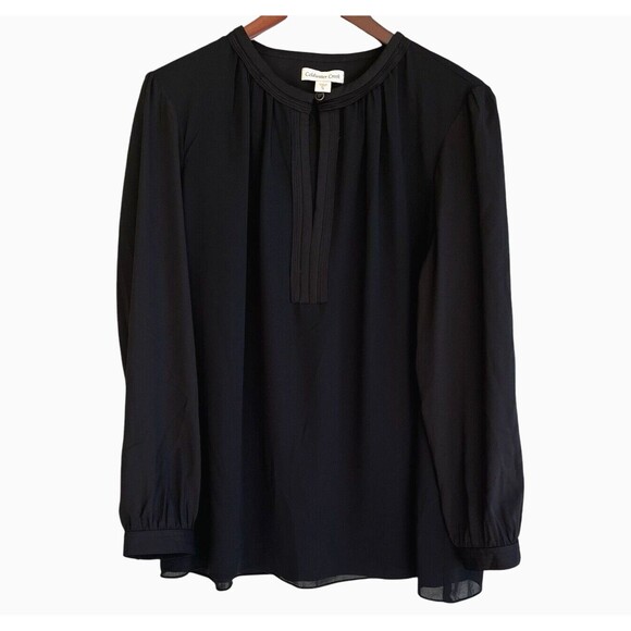 Coldwater Creek Charm Chiffon Blouse Size XL Black Keyhole Neck Minimalist NWT - Picture 1 of 13